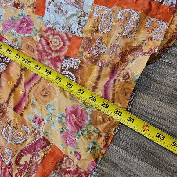 Vtg Patchwork Midi Skirt Women 14 Orange Floral Paisley Embroidered Hippie Retro - Picture 9 of 10